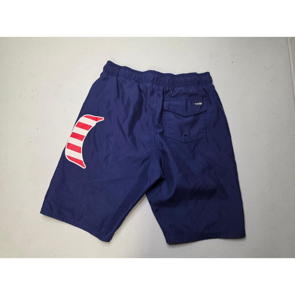 Hurley Boys Navy Blue Board Shorts American Flag Logo Swim Trunks Size Medium - Picture 2 of 4